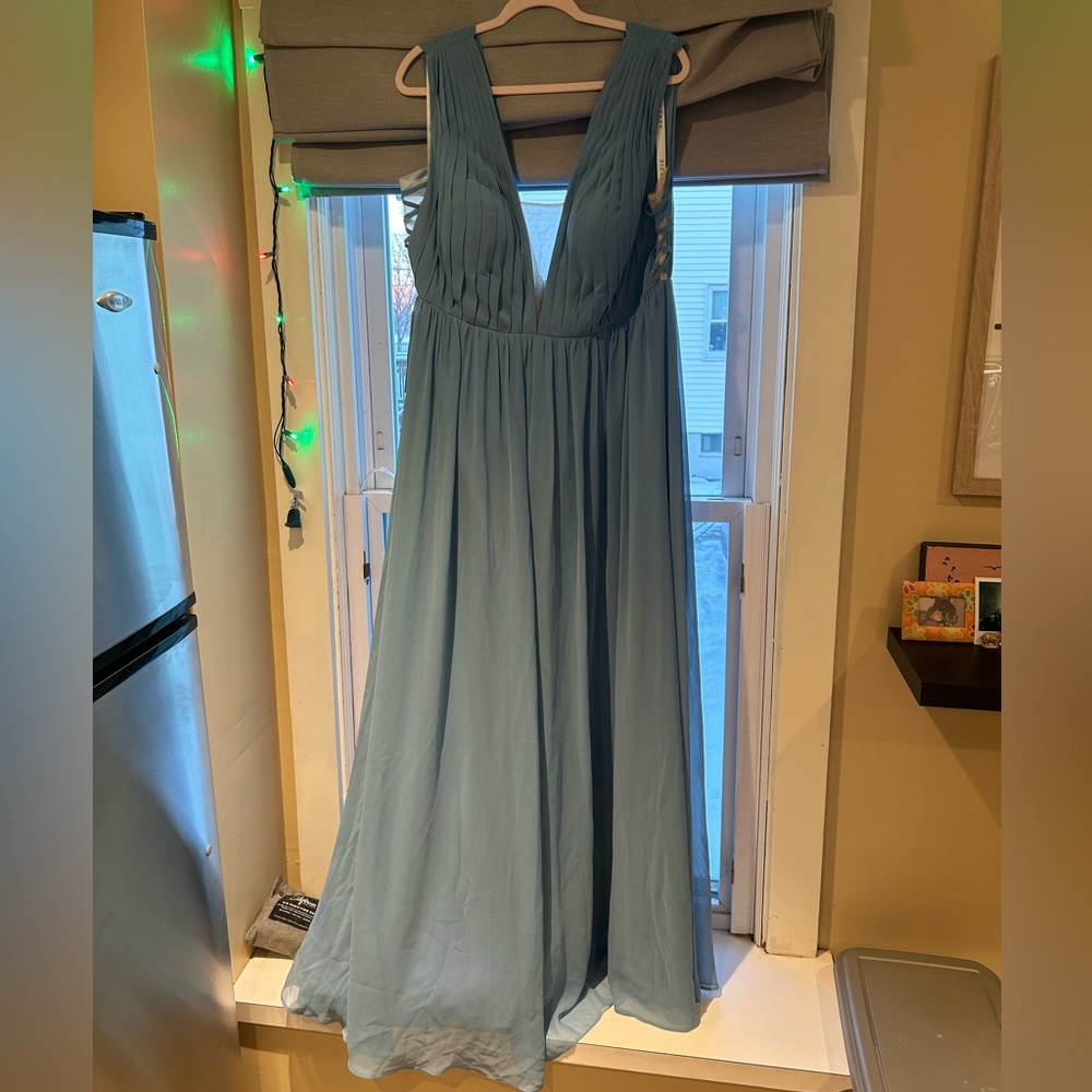 NWT Azazie Blaine Dress Steel Blue Size A16